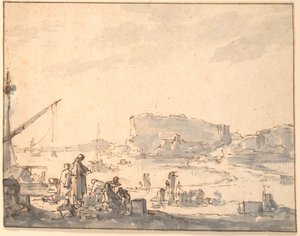 Paisaje portuario de Johannes Lingelbach