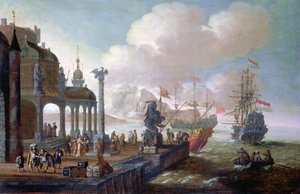 Escena de puerto mediterráneo de Johannes Lingelbach