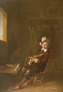 Autorretrato del artista tocando un violín