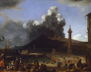 El puerto de Nápoles con el Vesubio en erupción, por Johannes Lingelbach (1622-1674), Italia de Johannes Lingelbach