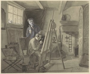 Autorretrato de Johannes Marius van Kate, de pie en su estudio con un visitante de Johannes Marius ten Kate