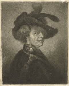 Tronie de un hombre con una boina emplumada de Johannes Mock