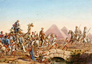 Príncipe Alberto de Prusia con su séquito recorriendo las pirámides de Giza de Johannes Rabe