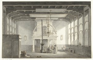 La sala del Kloveniersdoelen de Dordrecht donde se celebró el Sínodo Nacional en los años 1618-1619, 1836 de Johannes Rutten (signed by artist)