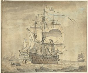 Un buque de guerra francés de tres cubiertas con velas completas de Johannes Swertner