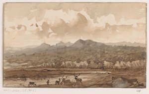 Paisaje de montaña con ciervos de Johannes Tavenraat (signed by artist)