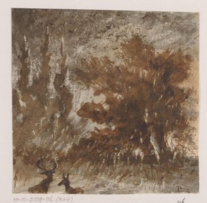 Ciervos y pájaros cerca de los árboles altos de Johannes Tavenraat (signed by artist)