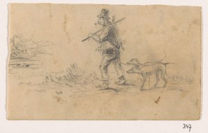 Cazador con perros y una liebre a la espalda de Johannes Tavenraat (signed by artist)