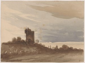 Paisaje con torre en ruinas de Johannes Tavenraat