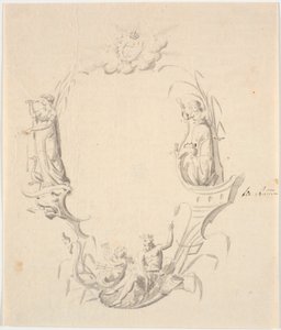 Boceto para viñeta de título para una carta náutica (con el texto: Pass Kaart over Kattegattet, pub. por el Archivo de Cartas Náuticas 1799) de Johannes Wiedewelt