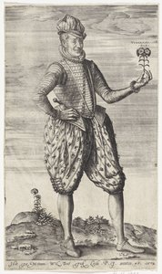 Hombre desconocido con clavel Verganckeliick dan (título sobre el objeto) de Johannes Wierix