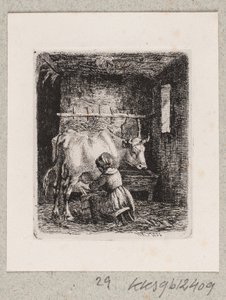 Una niña ordeña una vaca de Johannes Wilhelm Zillen