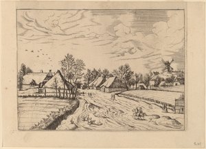 Pueblo rural con molino de poste de Johannes and Lucas van Doetechum after Master of the Small Landscapes