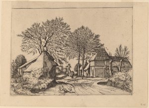 Camino con granero y cabañas de Johannes and Lucas van Doetechum after Master of the Small Landscapes