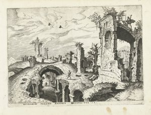Vista de las ruinas de la Colina Palatina Ruinas romanas, 1561 (título de la serie) de Johannes of Lucas van Doetechum (attributed to)