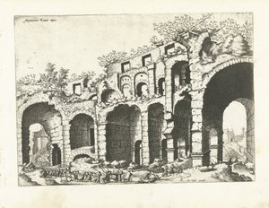 Vista de un anfiteatro probablemente el Coliseo Ruinas romanas, 1561 (título de la serie)