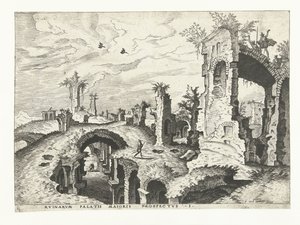 Vista de las ruinas de la Colina Palatina en Roma Ruinas romanas, 1561 (título de la serie) de Johannes of Lucas van Doetechum (attributed to)