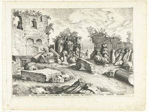 Jardín con fragmentos de estatuas antiguas Ruinas romanas, 1561 (título de la serie) de Johannes of Lucas van Doetechum (attributed to)
