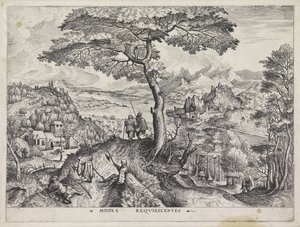 Paisaje con soldados descansando Milites Requiescentes (título sobre objeto) Grandes paisajes (título de la serie) de Johannes of Lucas van Doetechum