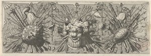 panoplia. Friso con armas romanas, parte superior Panoplia sev armamentarium… (título de la serie) de Johannes of Lucas van Doetechum