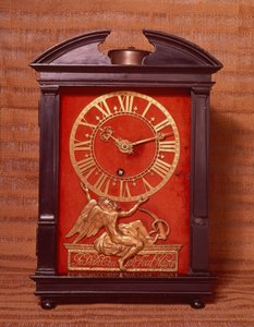 Primer reloj de péndulo impulsado por peso, posiblemente diseñado por Christian Huygens (1629-95) c.1675