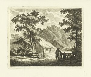 Paisaje con granja y patio con valla. de Johannes van Cuylenburgh