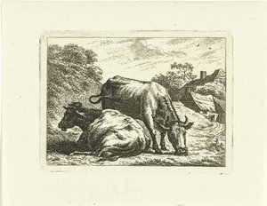Dos vacas a lo largo del camino en la granja de Johannes van Cuylenburgh