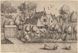 Casa de campo con un foso de Johannes van Doetechum, the Elder and Lucas