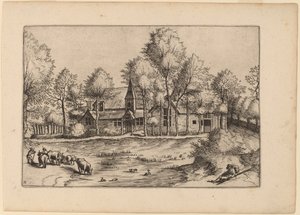 Pueblo rural con iglesia de Johannes van Doetechum, the Elder and Lucas