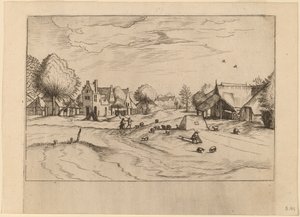 Aldea Campestre con Ovejas y Pastor Sentado de Johannes van Doetechum, the Elder and Lucas