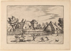 Granjas en un patio de Johannes van Doetechum, the Elder and Lucas
