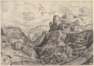 Paisaje alpino con un valle profundo de Los grandes paisajes de Johannes van Doetecum I