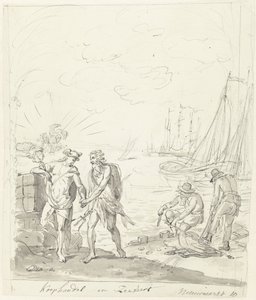 Comercio y navegación, decoración en el Nieuwmarkt, 1795 Comercio y envío (título sobre el objeto) de Johannes van Dregt (rejected attribution)