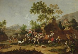 Paisaje italiano con figuras y animales de Johannes van der Bent
