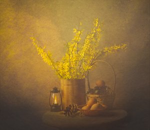 Naturaleza muerta de primavera dorada de John-Mei Zhong