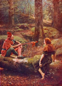 Shakespeare: Touchstone y Audrey en el Bosque de Arden, Como gustéis, Acto III, Escena 3 (litografia en color)