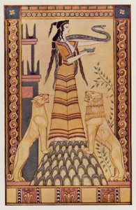 La diosa serpiente de Creta (litografía en color)