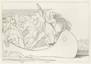 El barco de Caronte, Infierno, Canto 3 (grabado) de John (after) Flaxman