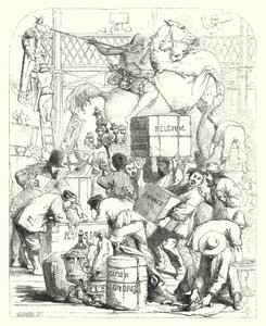 Llegada de mercancías para ser exhibidas en la Gran Exposición de 1851, Crystal Palace, Hyde Park, Londres (grabado) de John (after) Gilbert