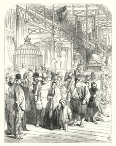 Expositores y visitantes en el Crystal Palace, Hyde Park, Londres, sede de la Gran Exposición de 1851 (grabado) de John (after) Gilbert