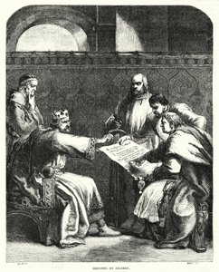 El rey Juan rechazando firmar la Carta Magna en Oxford, en 1215 de John (after) Gilbert