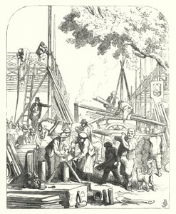 Trabajadores en el sitio del Crystal Palace, Hyde Park, Londres, sede de la Gran Exposición de 1851 de John (after) Gilbert