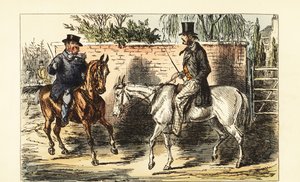Caballero inglés en un viejo caballo rechazado por un hombre en un caballo bayo de John (after) Leech