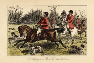Cazador inglés arrastrado en medio de los perros por su caballo testarudo de John (after) Leech