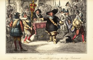 Oliver Cromwell retirando el mazo de la Cámara de los Comunes y disolviendo el Parlamento Rump en 1653 de John (after) Leech