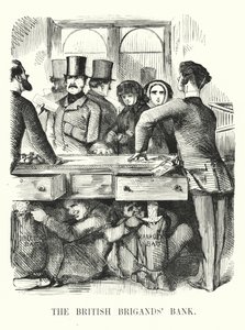 Caricatura de Punch: El banco de los bandidos británicos - corrupción en la banca y el colapso del Royal British Bank (grabado) de John (after) Leech