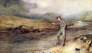La pesca de la trucha en las Highlands (litografía en color) de John (after) Pettie