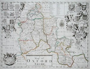 Mapa de Oxfordshire, grabado y coloreado a mano por John Oliver y Richard Palmer, publicado por Philip Lea, c.1690 de John (after) Sellar