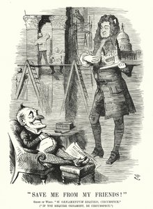 Caricatura de Punch: Sálvame de Mis Amigos - el fantasma de Sir Christopher Wren y la decoración de la Catedral de San Pablo, Londres (grabado) de John (after) Tenniel