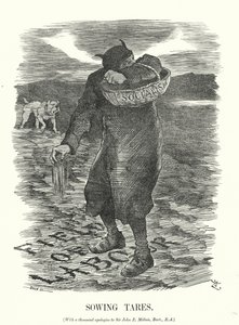 Caricatura de Punch: Sembrando cizaña - el miedo a la propagación del socialismo entre los trabajadores británicos (grabado) de John (after) Tenniel